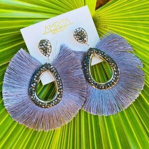 Caviar stoned earrings with fanned out fringe